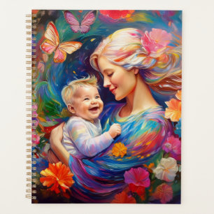 Mère avec bébé garçon Peinture colorée