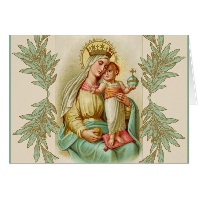 Mère bénie tenant le globe de Jésus d'enfant (Devant horizontal)