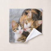 Mère Chat aime les mignons Bébé Kitten Animal Anim (Gant de toilette)