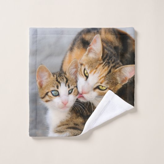 Mère Chat aime les mignons Bébé Kitten Animal Anim (Gant de toilette)