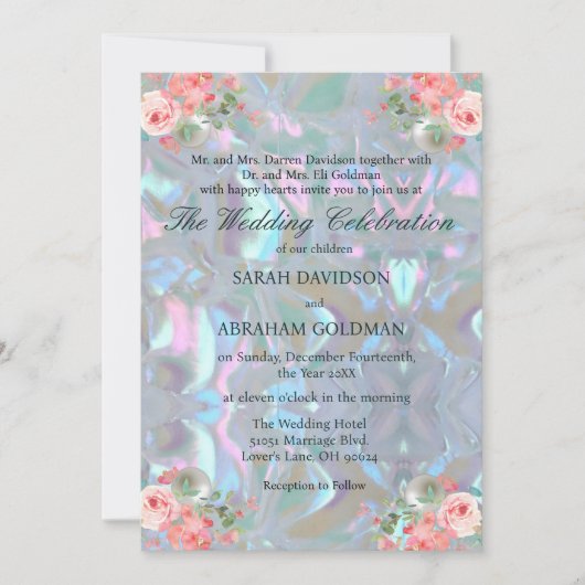 Mère de Perle Irridescent Élégant Invitation de Ma (Devant)