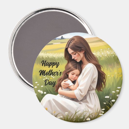 Mère Embrasser la fille Rond Magnet (Recto/Verso)