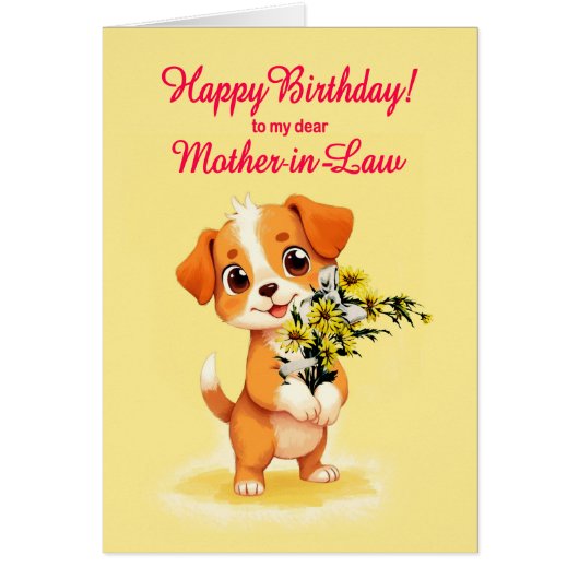 Mère en droit Anniversaire Chiot et Fleurs (Devant)