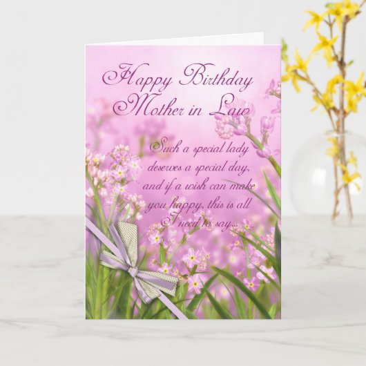 Mère en droit Carte d'anniversaire - Rose Feminine (Fleur jaune)