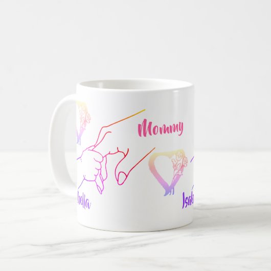 Mère & Enfant Mains & Coeurs Nom Mug (Devant gauche)