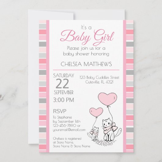 Mère et bébé Chat avec Coeur Invitation (Devant)