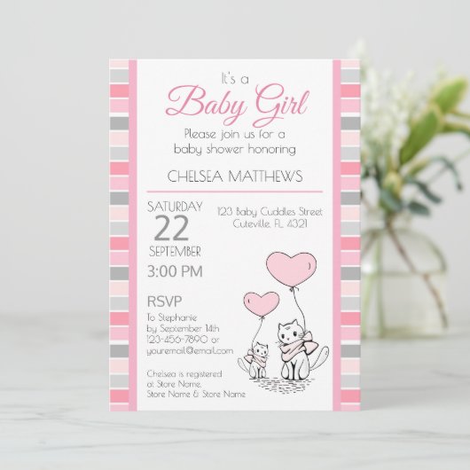 Mère et bébé Chat avec Coeur Invitation (Debout devant)