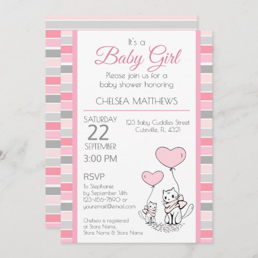 Mère et bébé Chat avec Coeur Invitation (Devant / Derrière)