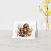 Mère et bébé Chimp avec fleurs carte de voeux (Fleur jaune)