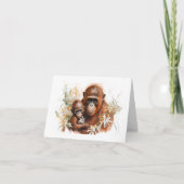Mère et bébé Chimp avec fleurs carte de voeux (Devant)