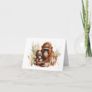 Mère et bébé Chimp avec fleurs carte de voeux