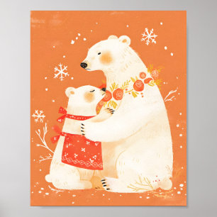 Mère et bébé ours polaire d'hiver Poster Nordique
