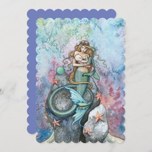 Mère et bébé Sirène Bébé Douche Invitations (Devant / Derrière)