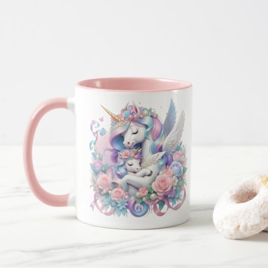 Mère et bébé Unicorn Mug (Avec donut)