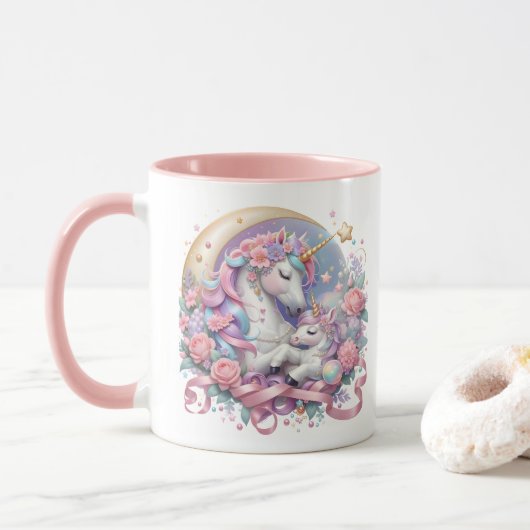 Mère et bébé Unicorn Mug (Avec donut)