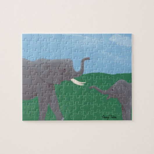 Mère et Enfant Eléphants Champ Puzzles (Horizontal)