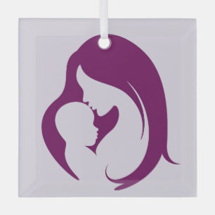 Mère et enfant ornement en verre violet