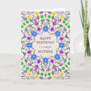 Mère Fleurs Abstraites Carte Anniversaire