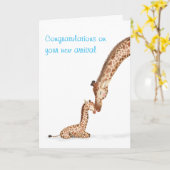 Mère girafe et veau nouvelle carte bébé (bleu) (Fleur jaune)