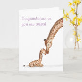 Mère girafe et veau nouvelle carte bébé (violet) (Fleur jaune)