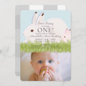 Mère Hare & Bébé Photo 1er anniversaire Invitation (Devant / Derrière)