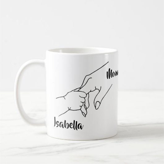 Mère & Mains Enfant Nom minimaliste Mug (Gauche)