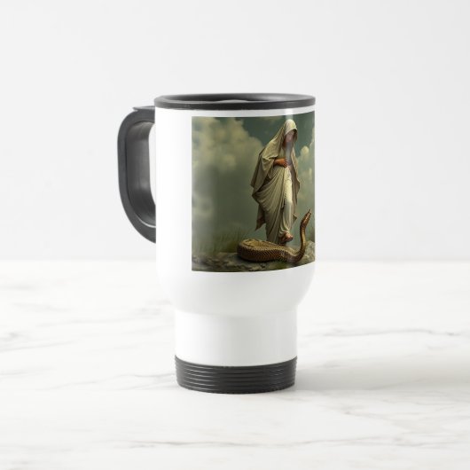 Mère Marie marche sur le serpent Voyage Mug (Devant gauche)