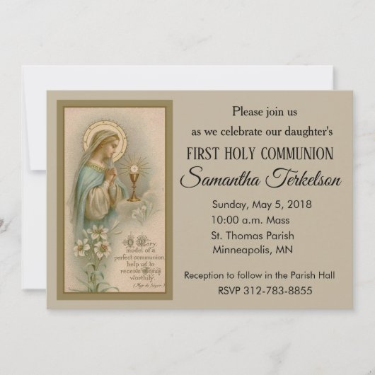 Mère Marie Première Sainte Communion Invitations (Devant)