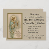 Mère Marie Première Sainte Communion Invitations (Devant / Derrière)