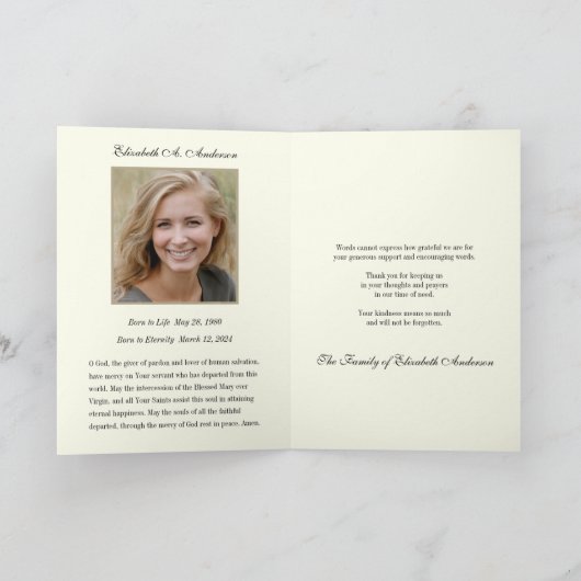 Mère Marie Prière funéraire Merci (Intérieur)