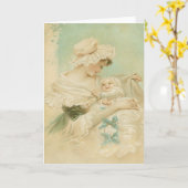 Mère victorienne détenant la carte de fête des mèr (Fleur jaune)