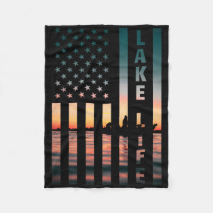 Meren Leven Visser Zonsondergang Amerikaanse Vlag  Fleece Deken