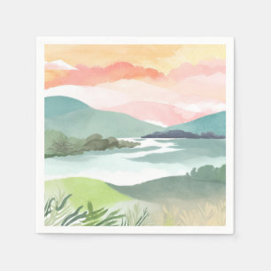 Meren Ochtend Zonsopgang   Waterverf Natuur Servet