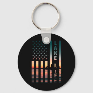 Merenleven Visser Zonsondergang Amerikaanse Vlag B Sleutelhanger