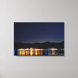 Merenstad Stad Licht Nacht Hemel Berg Japan Canvas Afdruk