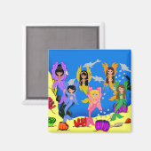 Merfaies en Océan avec Dolphins Magnet Carré (Recto/Verso)