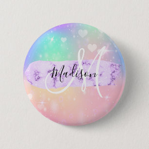 Mergis Kleurrijke Eenhoorn Regenboog Harten Monogr Ronde Button 5,7 Cm