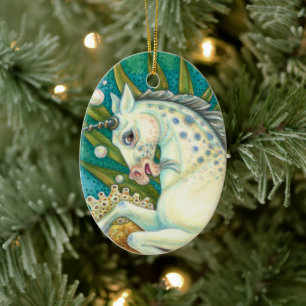 MERHORSE & WHITE OCTOPUS, FANTASY UNICORN HORSE KERAMISCH ORNAMENT
