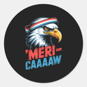 Meri-caaaaw grappige patriottische adelaar zweetba ronde sticker