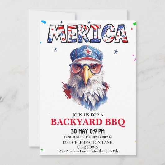 Merica 4 juli Backyard BBQ Kaart (Voorkant)