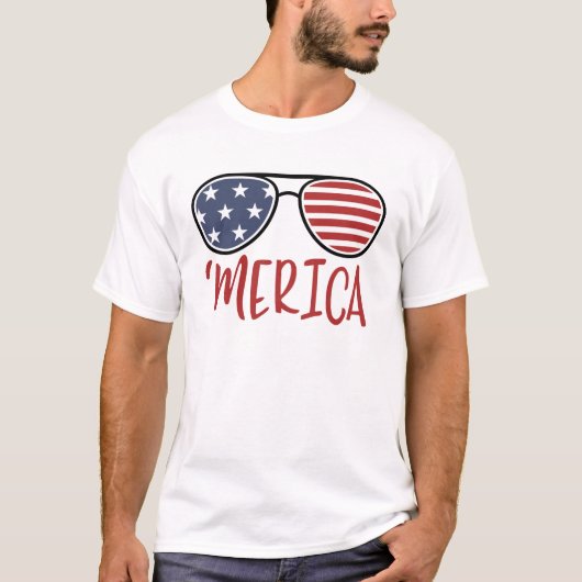 Merica 4 juli Zonnebril Zomer T-shirt (Voorkant)