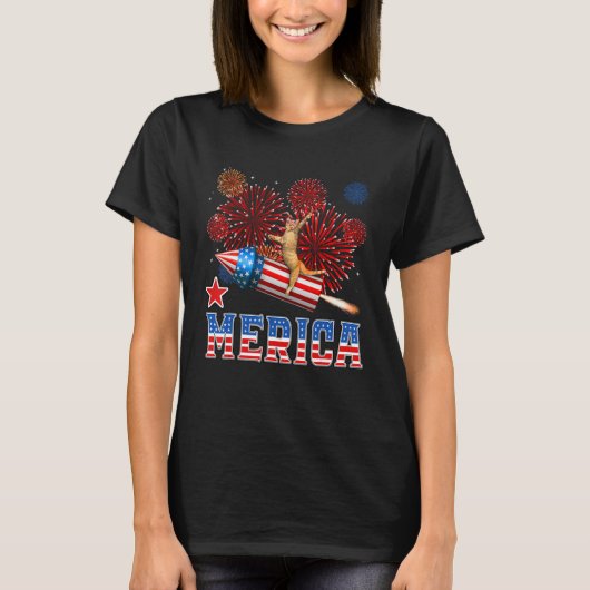 Merica 4th of July Cat Riding Firework Rocket Patr T-shirt (Voorkant)