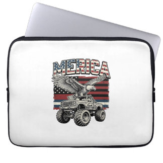Merica Adelaar Monster Truck Vintage Patriottisch Laptop Sleeve