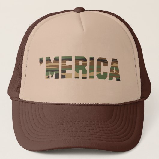 "MERICA Camo Trucker Hat (bruin & tan) Trucker Pet (Voorkant)