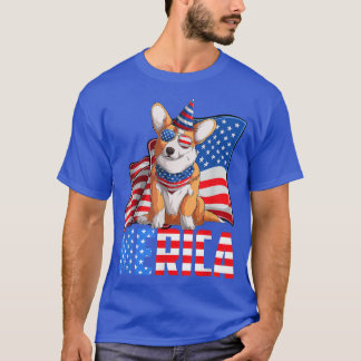 Merica Corgi 4 juli Amerikaanse vlag Corgi D T-shirt