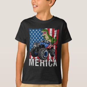 Merica Dinosaur Monster Truck Amerikaanse vlag 4e T-shirt