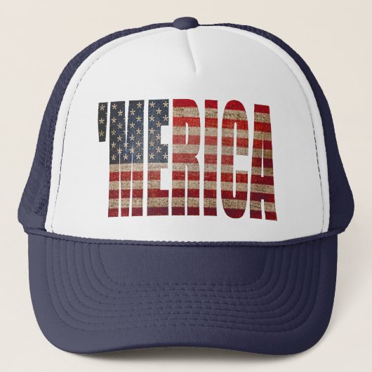 "MERICA  Distress US Flag Trucker Hat Trucker Pet (Voorkant)