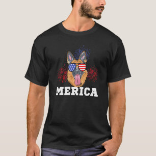 Merica Duitse Herdershond Amerikaanse Vlag 4 juli T-shirt