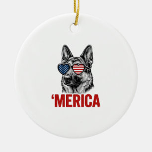 Merica Duitse Herdershond Vlag Zonnebril Shirt Ont Keramisch Ornament
