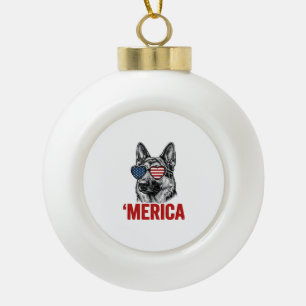 Merica Duitse Herdershond Vlag Zonnebril Shirt Ont Keramische Bal Ornament